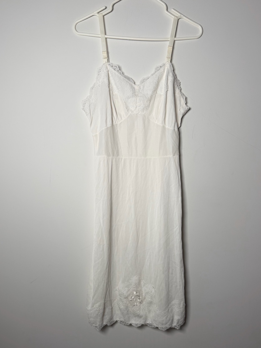 Vintage Delicate White Lace-Trim Slip